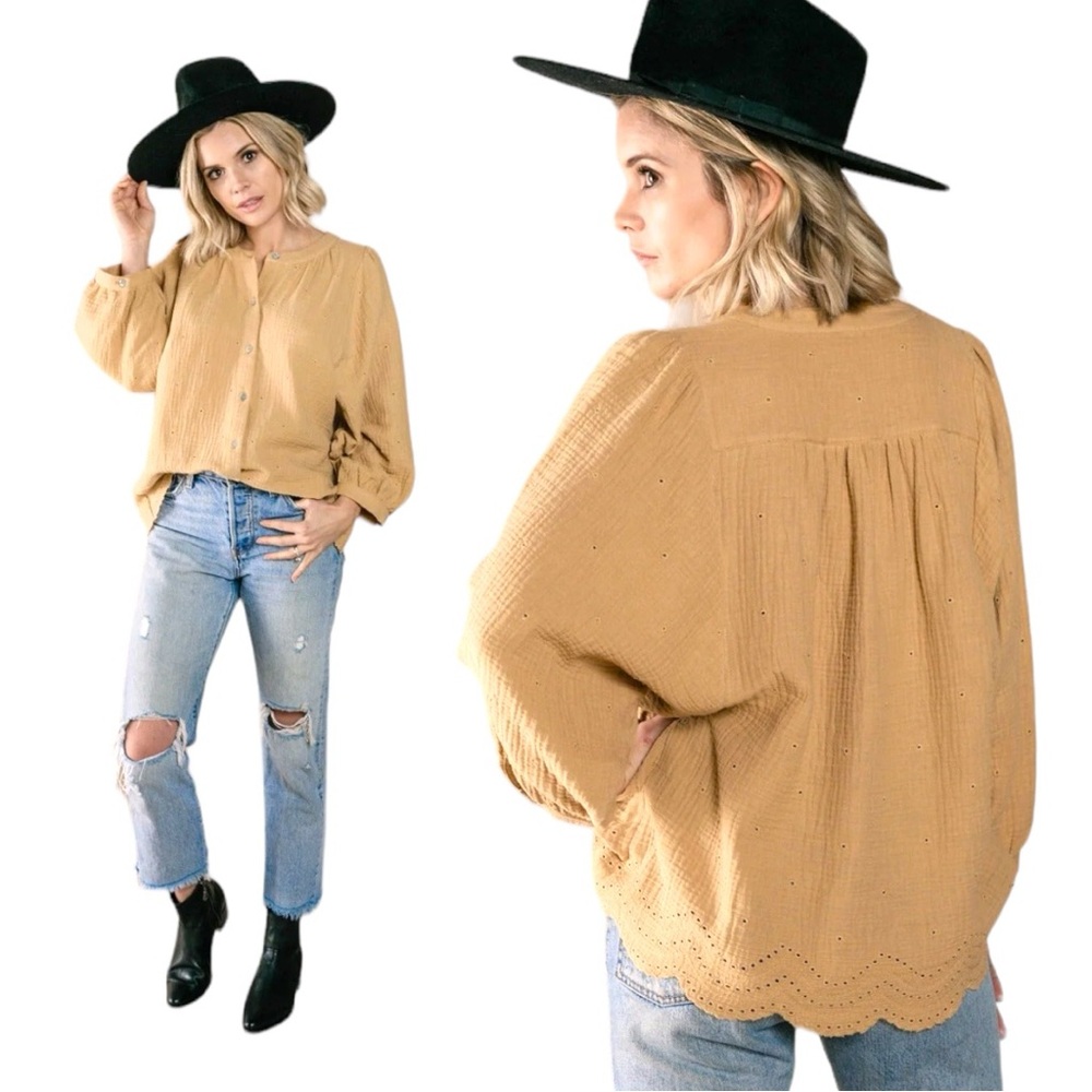 LIKE NEW Rylee + Cru Meadow Eyelet Top! Sz LARGE